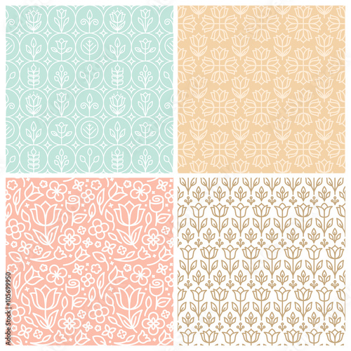 Vector set of seamless patterns in trendy linear style with flow