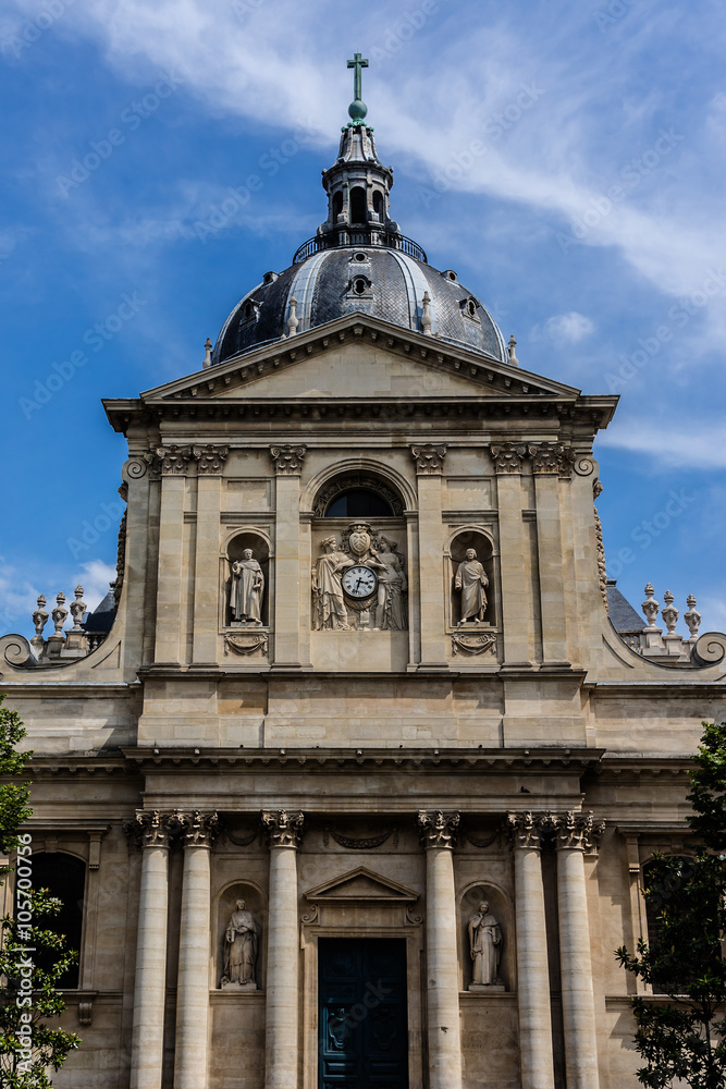 Architectural fragment of Sorbonne edifice. Paris, France.