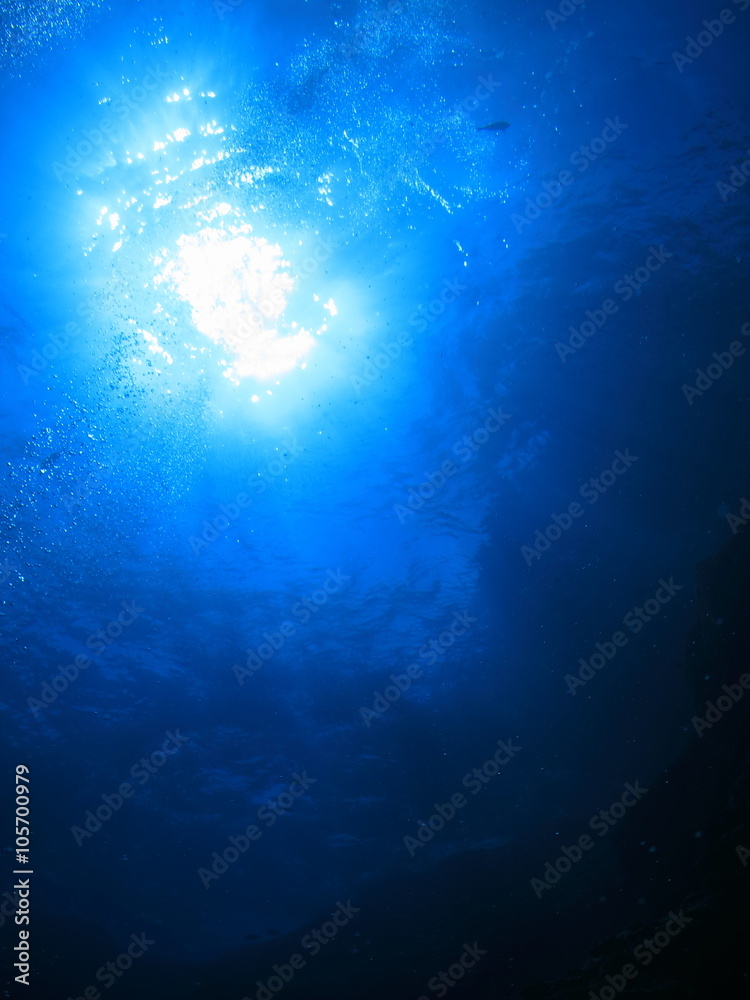 Fototapeta premium 海底から見上げた太陽輝く水面 沖縄慶良間諸島