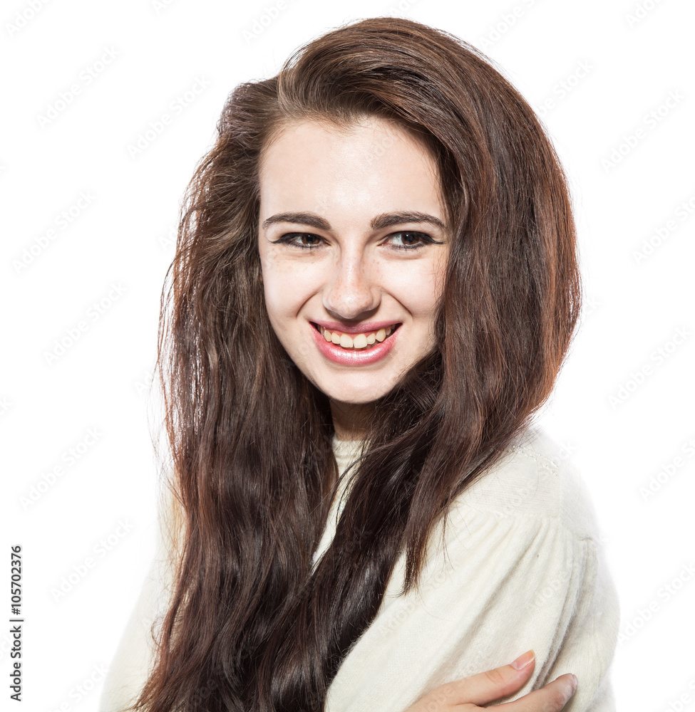 Portrait of smiling beautiful model with freckles. Portrait of smiling beautiful model with freckles.