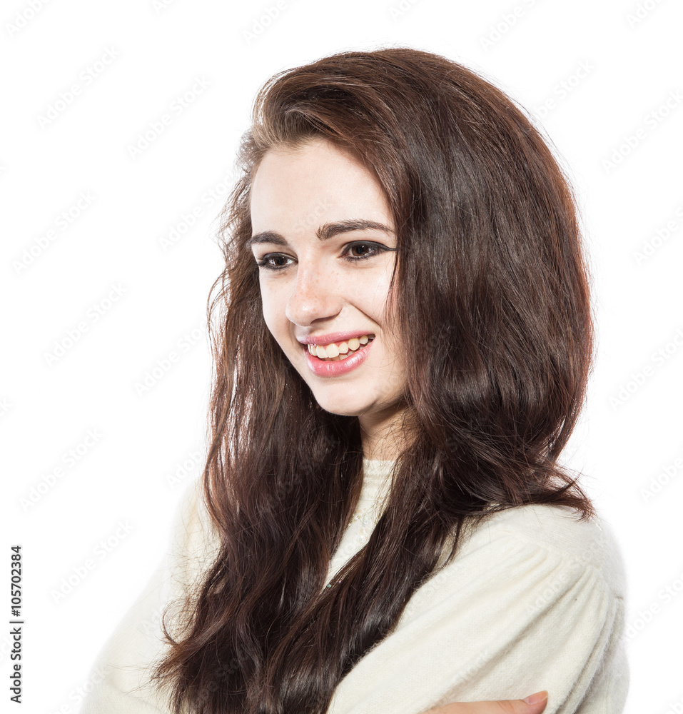 Portrait of smiling beautiful model with freckles. Portrait of smiling beautiful model with freckles.