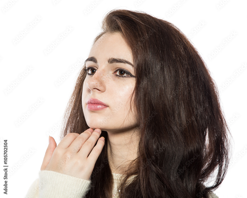 Portrait of young beautiful model with freckles. Portrait of young beautiful model with freckles.