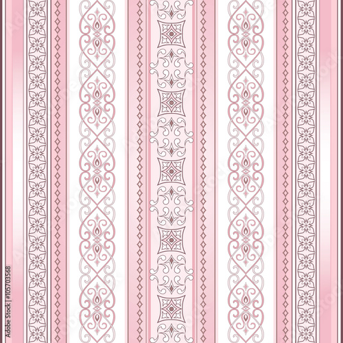 Brown decorative seamless border on a light pink background.