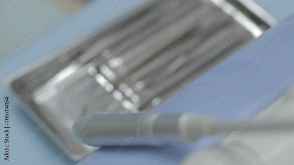 Dental tools and equipment, closeup view in motion Dental tools and equipment, closeup view in motion