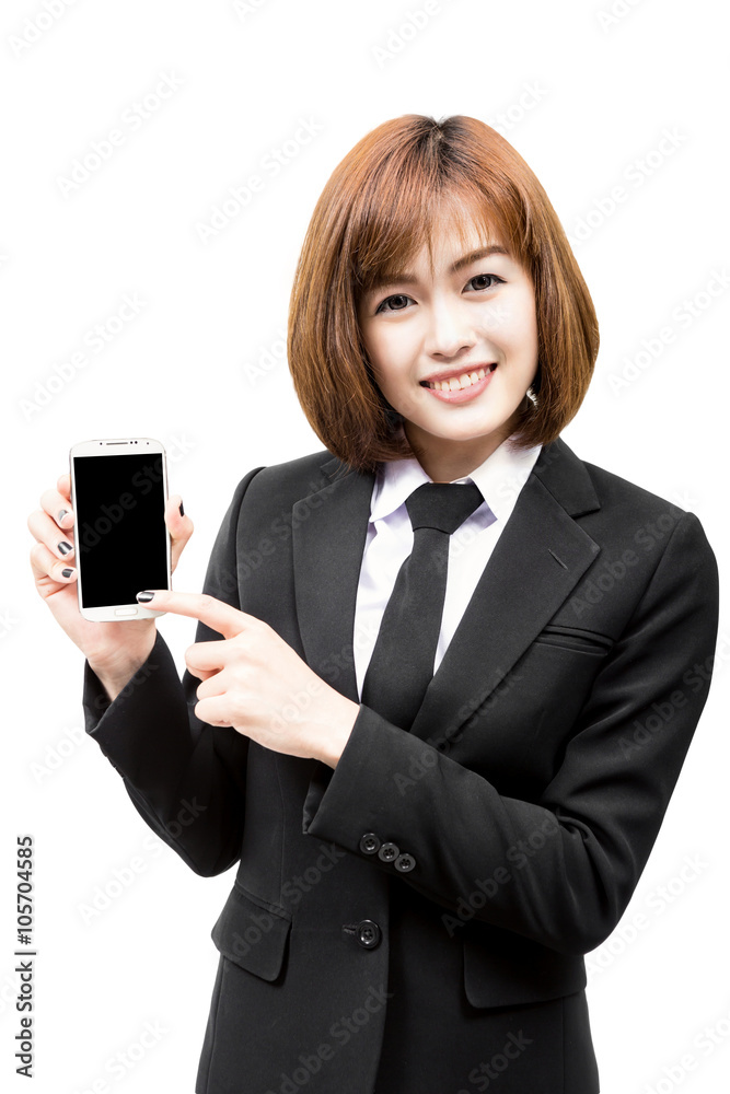 asian business woman using her smartphone on white background asian business woman using her smartphone on white background