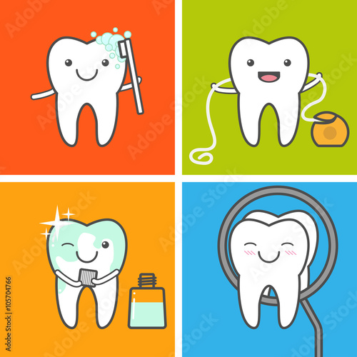 Teeth care and hygiene vector icons.