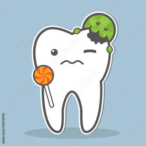 Tooth attacked by microorganism.
