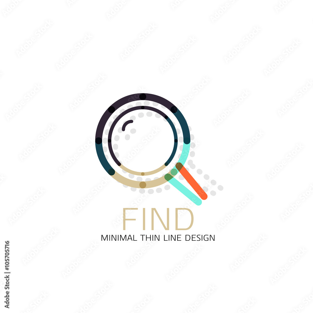 Vector thin line design logo magnifying glass, search and find or zoom logotype concept. Linear minimalistic business icon Vector thin line design logo magnifying glass, search and find or zoom logotype concept. Linear minimalistic business icon