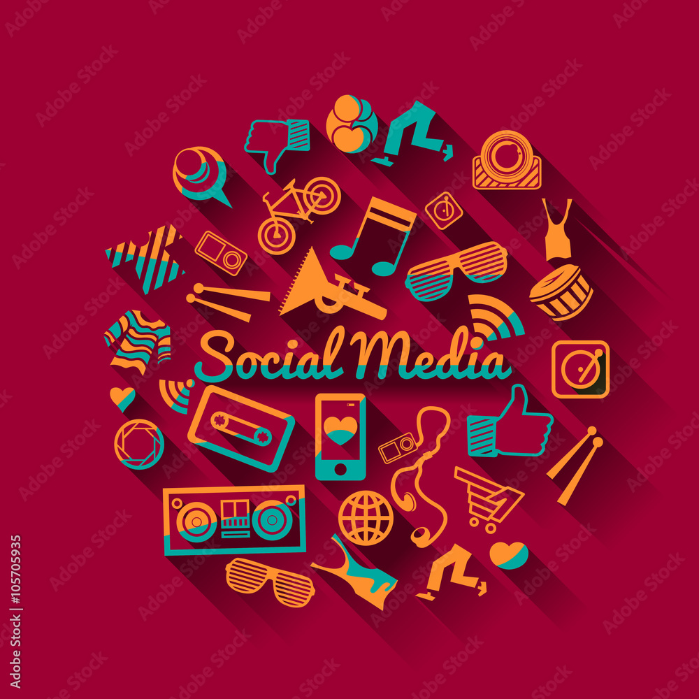 Social media illustration with modern icons