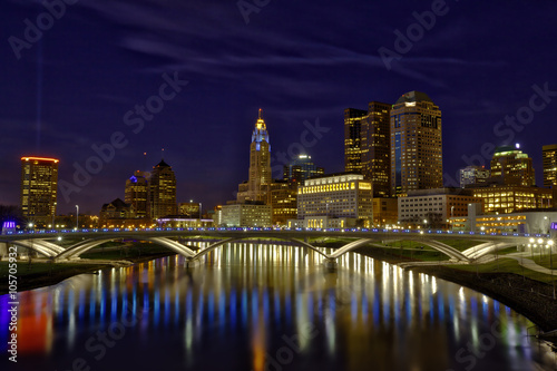 Vibrant skyline of Columbus  Ohio with the Main Street Bridge