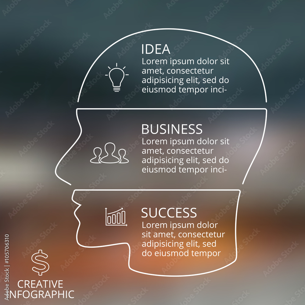 Vector brain linear blur infographic. Template for human head diagram ...