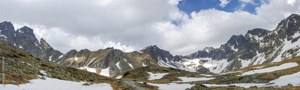 Obraz premium High Tatra Mountains panorama near Rysy peak and Strbske Pleso, Slovakia