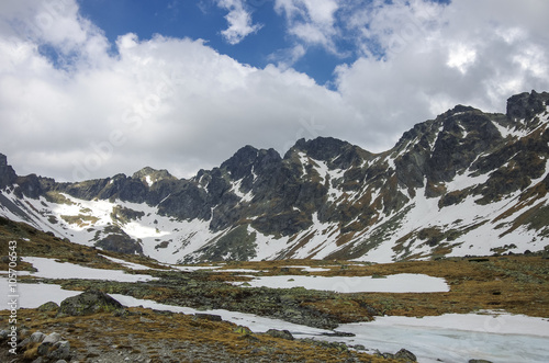 Frozen lake in the High Tatra Mountains near Rysy peak and Strbske Pleso, Slovakia © smoke666