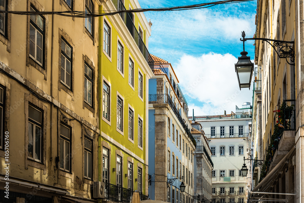 Beautiful street view of historic architectural in Lisbon, Portu