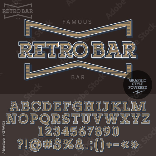 Vintage emblem for retro bar. Vector set of letters, numbers and symbols