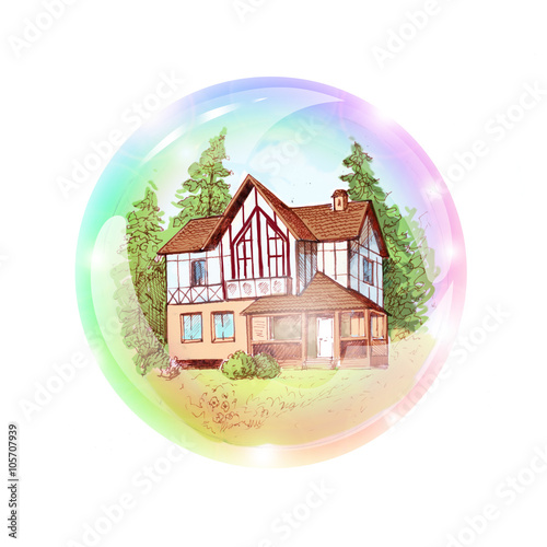 A two-storey house in a bubble. The dream of buying or building