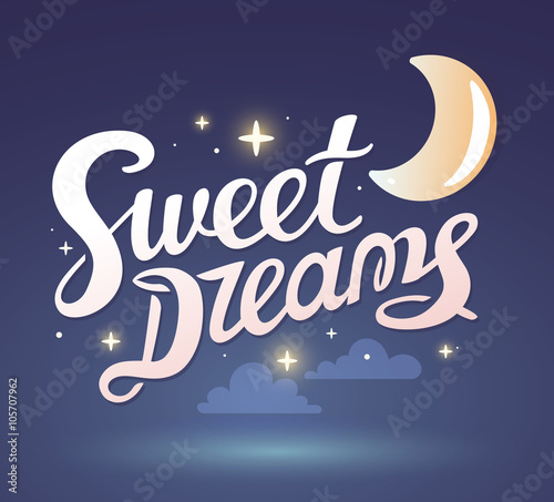Vector illustration of wish good night on dark blue sky backgrou