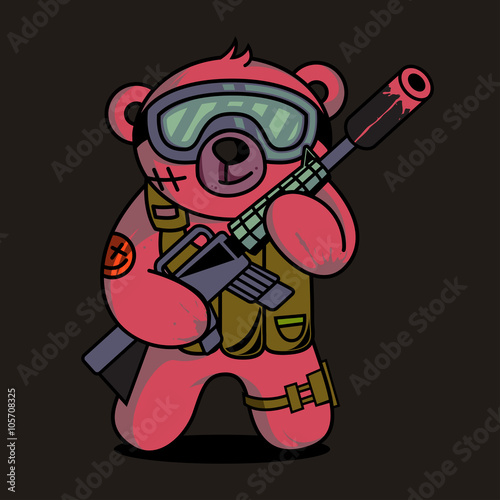 Army cartoon bear illustration
