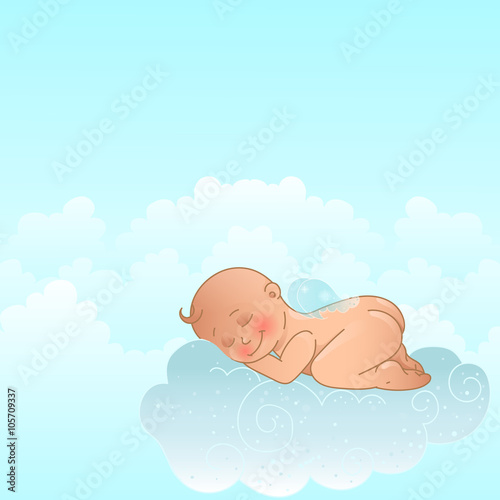Angel wings on a cloud. boy baptism