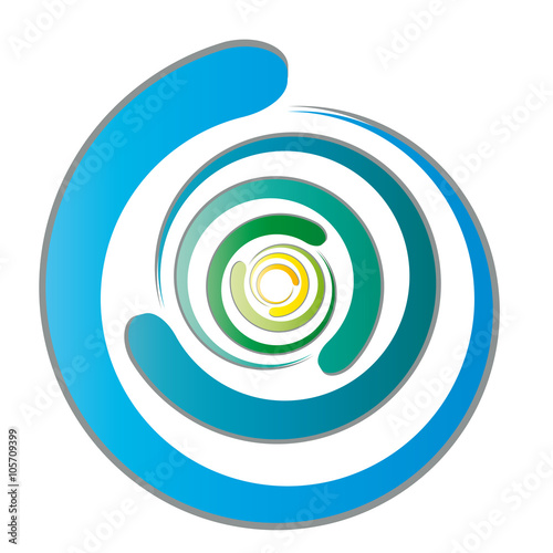 Gedrehte runde Segmente werden zu einem bunten Kaleidoskop, Kreis, rund, zentral - Logo 