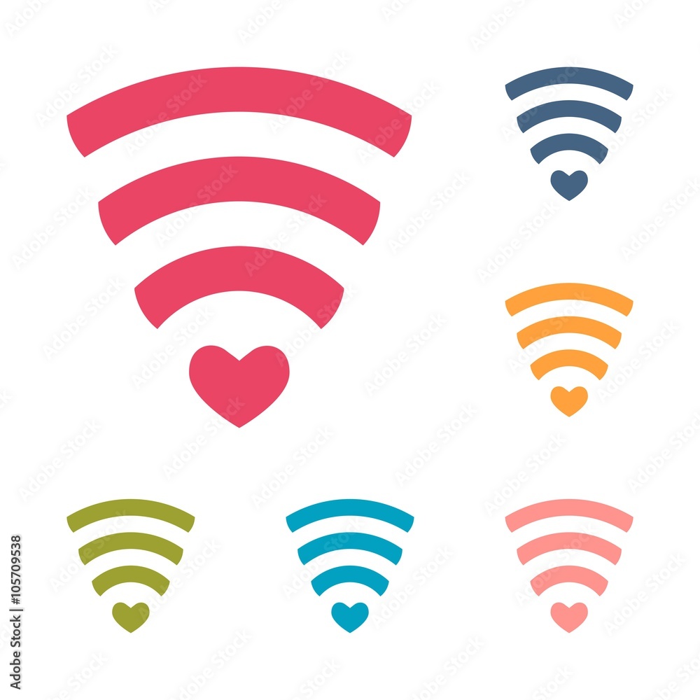 Set of wireless network symbol with hearts for your design. Original abstract wi-fi icon. Internet theme. Vector. Set of wireless network symbol with hearts for your design. Original abstract wi-fi icon. Internet theme. Vector.