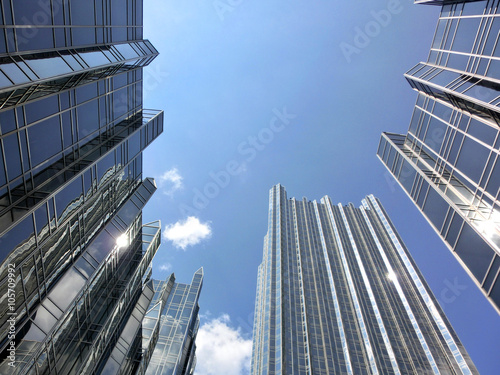 Downtown Pittsburgh glass shiny skyscrapers - landscape color photo