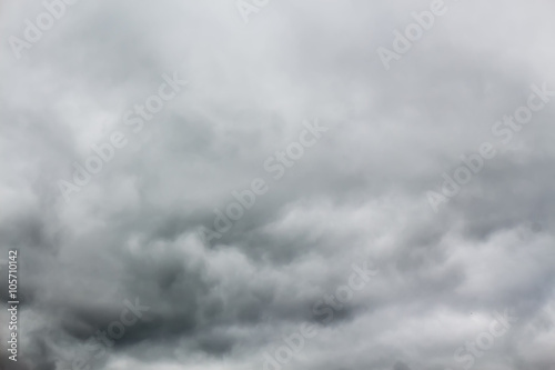 Overcast sky with dark stormy rain clouds. Nature grey background
