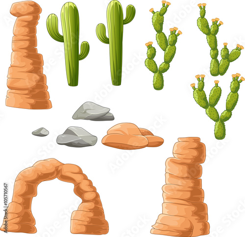 Cartoon beautiful cactus on desert background
