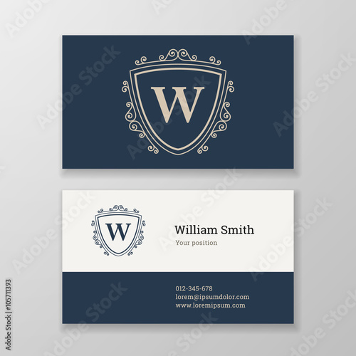 Business card ornament emblem letter W template design.