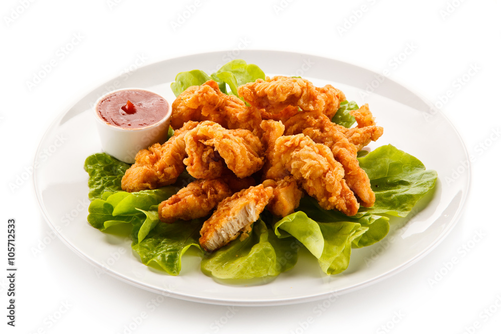 Fried chicken nuggets and vegetables Fried chicken nuggets and vegetables