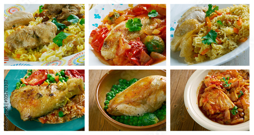 Food set of different chicken meat .