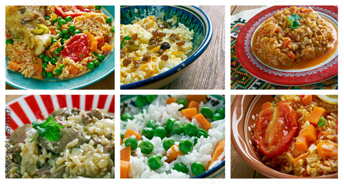 Food set of different rice dish .