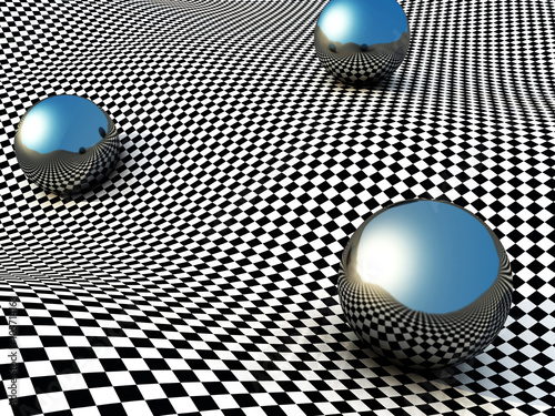 Metallic Spheres On Checker Surface. Abstract Background