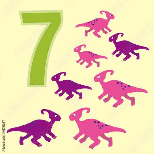 Fototapeta Naklejka Na Ścianę i Meble -  Number 7. Seven dinosaur (Parasaurolophus).