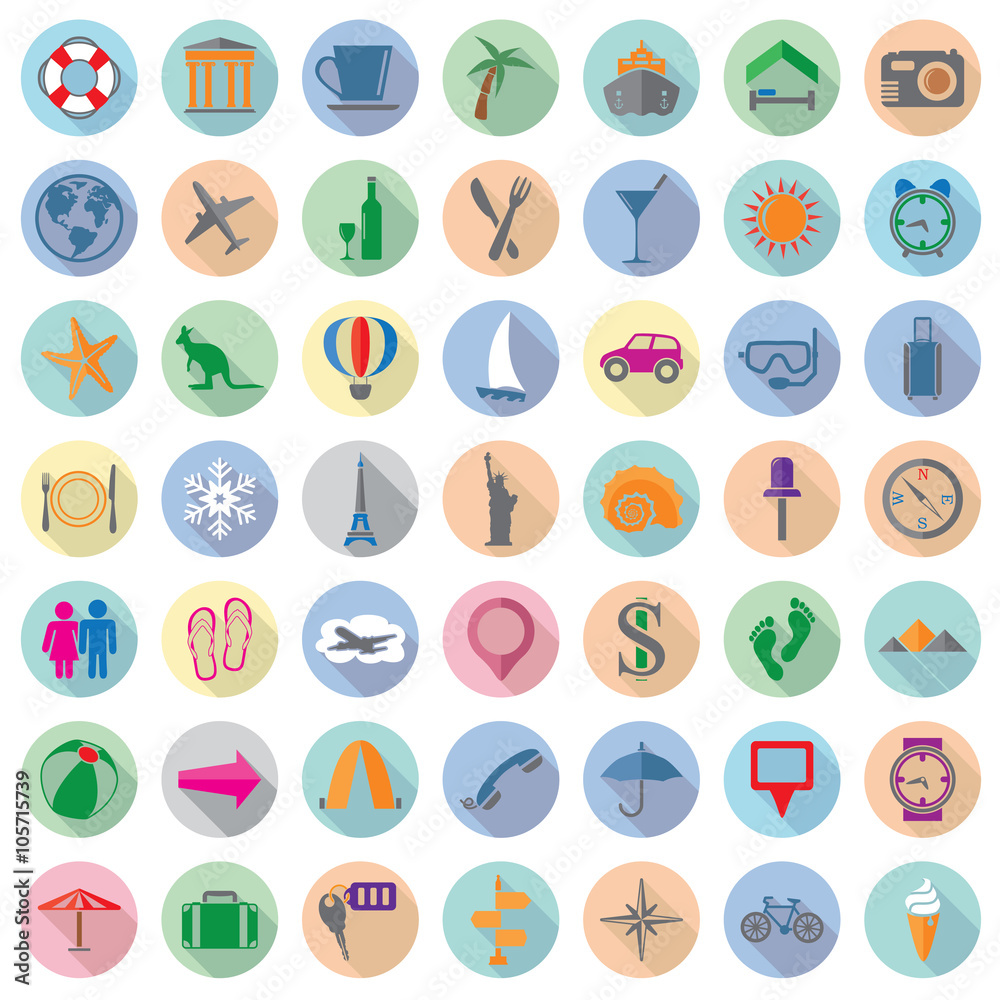vector set of colorful travel flat icons