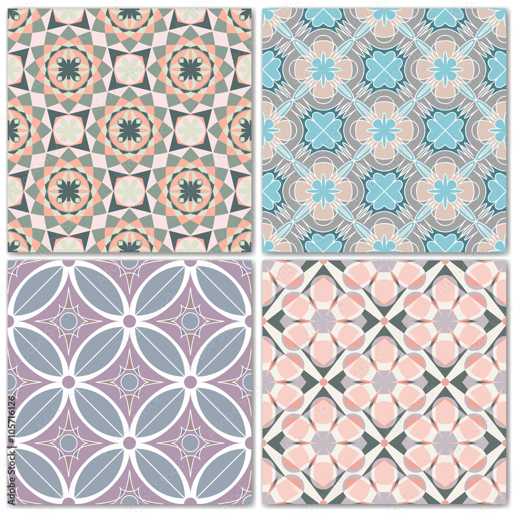 Set of 4 decorative mosaic seamless patterns.