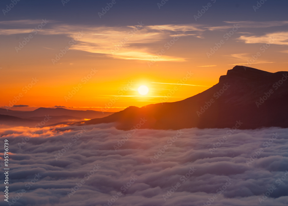 Sunset in Crimea high mountains