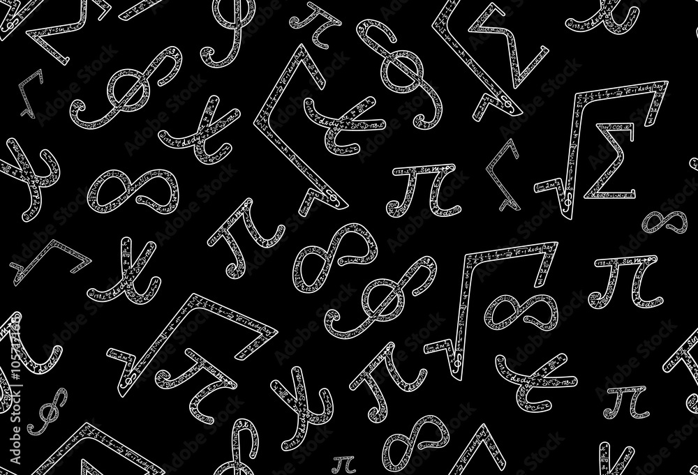 Mathematical vector seamless texture with various mathematical signs, pi characters, variables, infinity and root signs Mathematical vector seamless texture with various mathematical signs, pi characters, variables, infinity and root signs