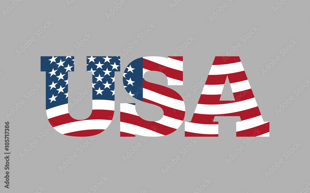 USA flag in text. American flag in letters. National emblem. Pa Stock ...