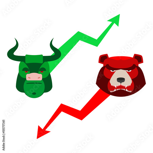 Green Red Bull and bear. Traders at stock exchange. Business all