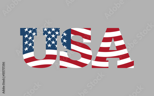 USA flag in  text. American flag in letters. National emblem. Pa