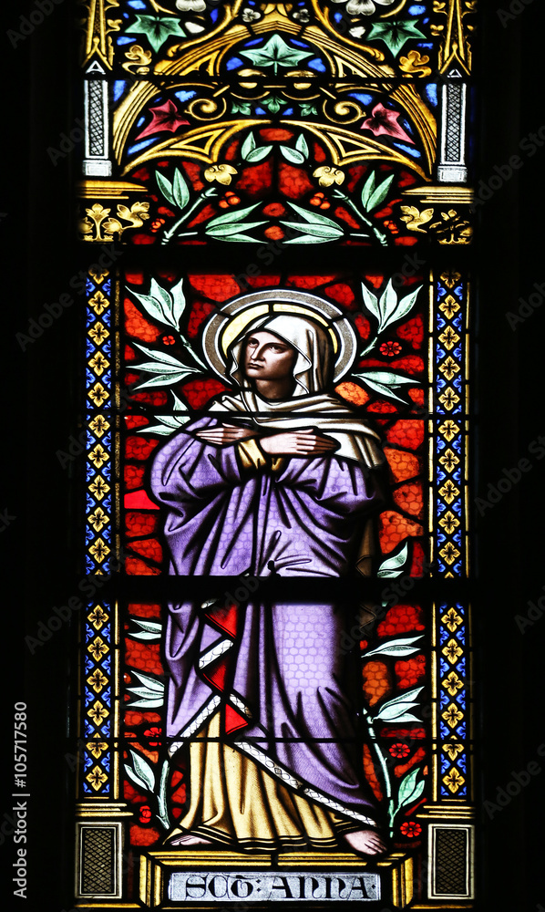 Saint Ann, stained glass window in parish church of Saint Mark in Zagreb, Croatia