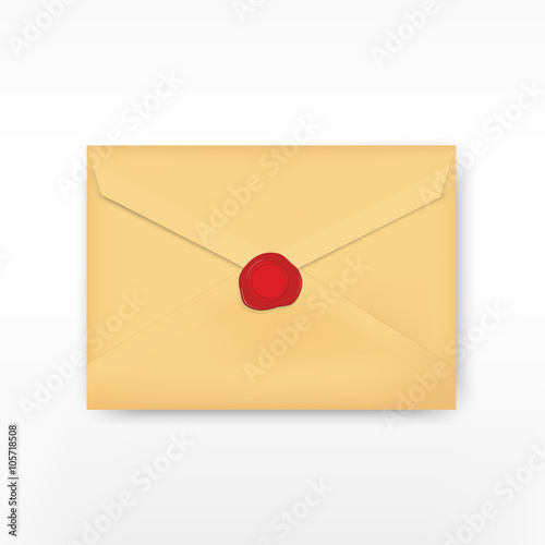 Realistic envelope with wax stamp