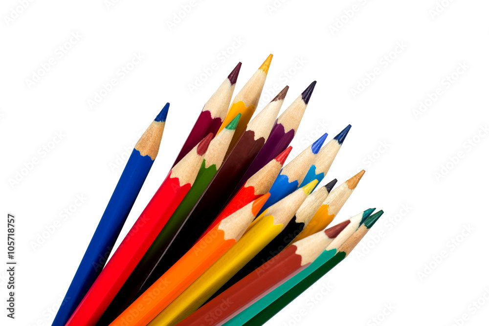 Colour pencils isolated on white background close up Colour pencils isolated on white background close up