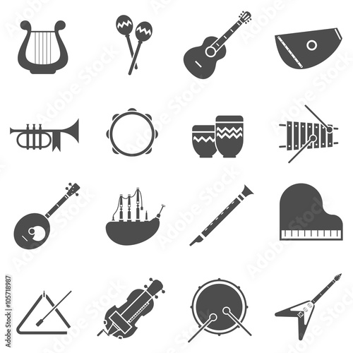 Musical Instruments Black White Icons Set