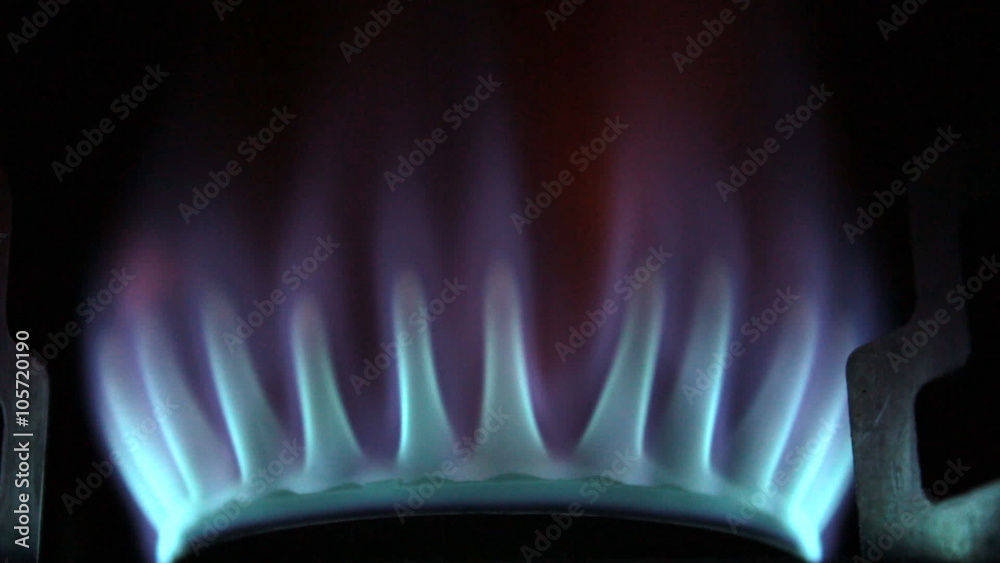 Blue Flame Gas Stove / Gas burns on the tourist tile blue
