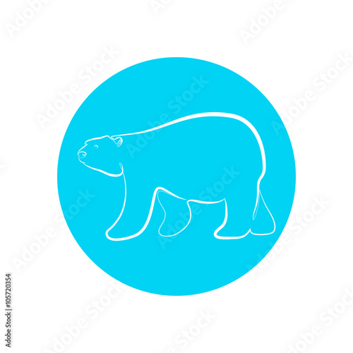 White polar bear in outline stile.  Logo polar bear vector design. White bear on the blue circle. Vector illustration of silhouette polar bear