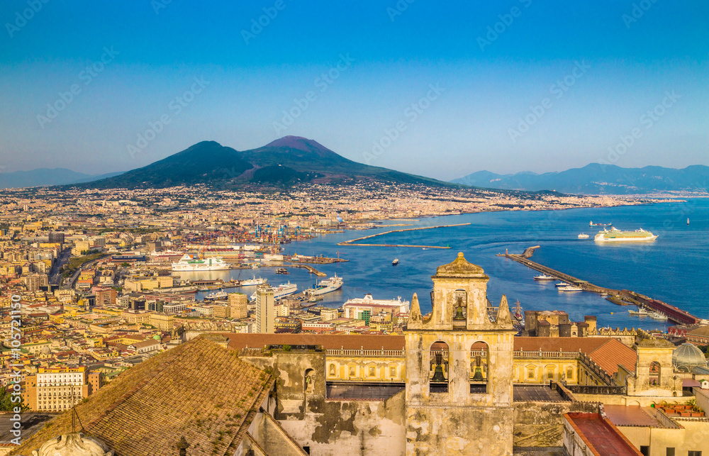 City of Naples with Mt. Vesuv at sunset, Campania, Italy