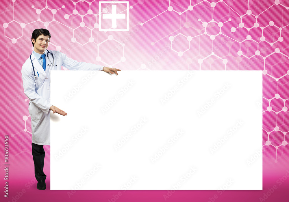 Doctor with banner Doctor with banner