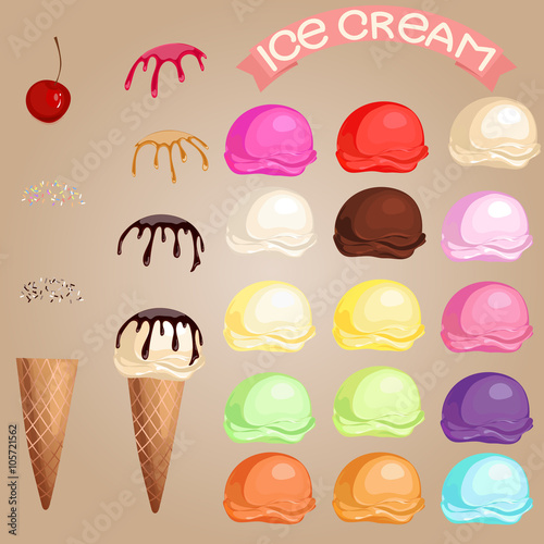 Set of cartoon ice cream icons. 